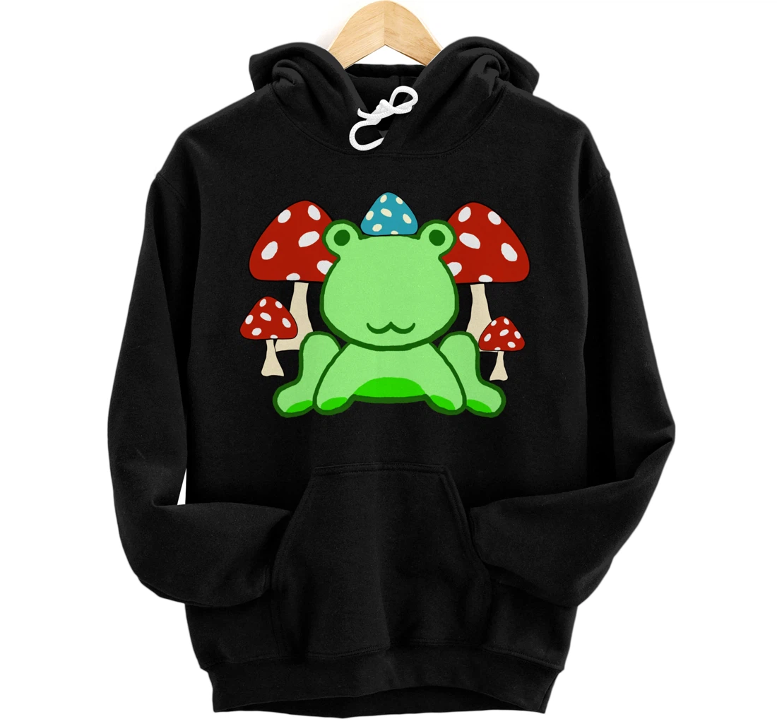 Personalized Biz Designs: Frog Wearing a Mushroom Hat Pullover Hoodie