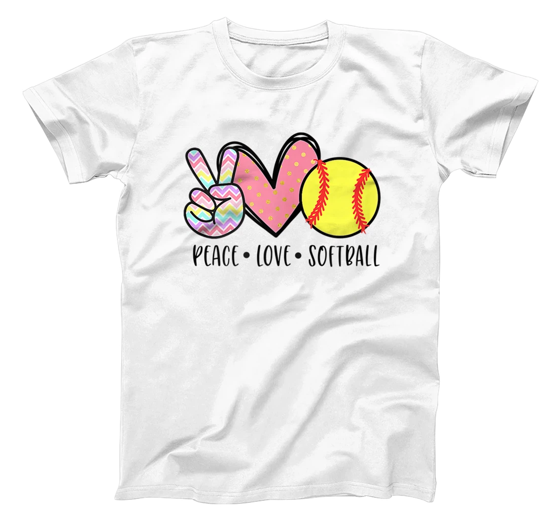 Personalized Peace Love Softball Cute Design for Women Teen Little Girl T-Shirt, Women T-Shirt