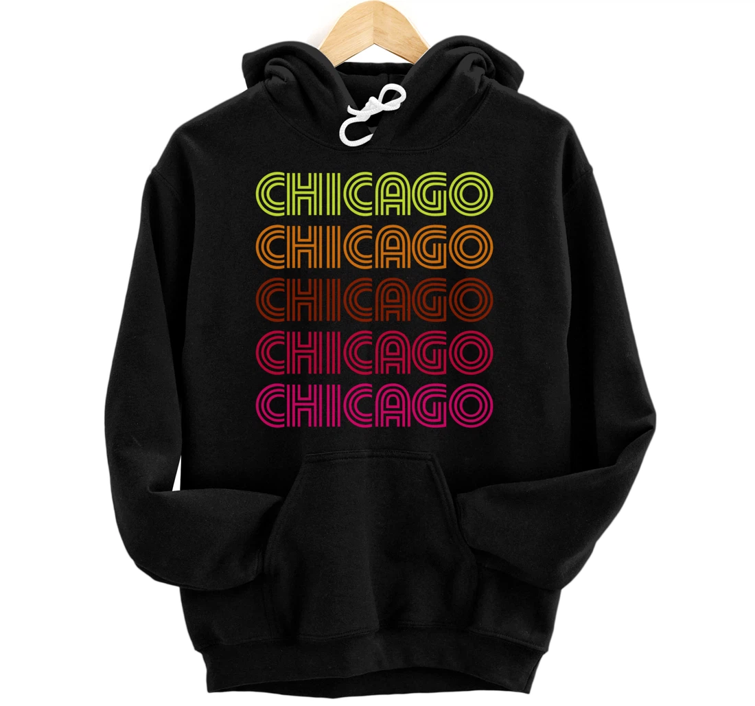 Personalized Retro Chicago Illinois Inline Font Disco Design Vintage Pullover Hoodie