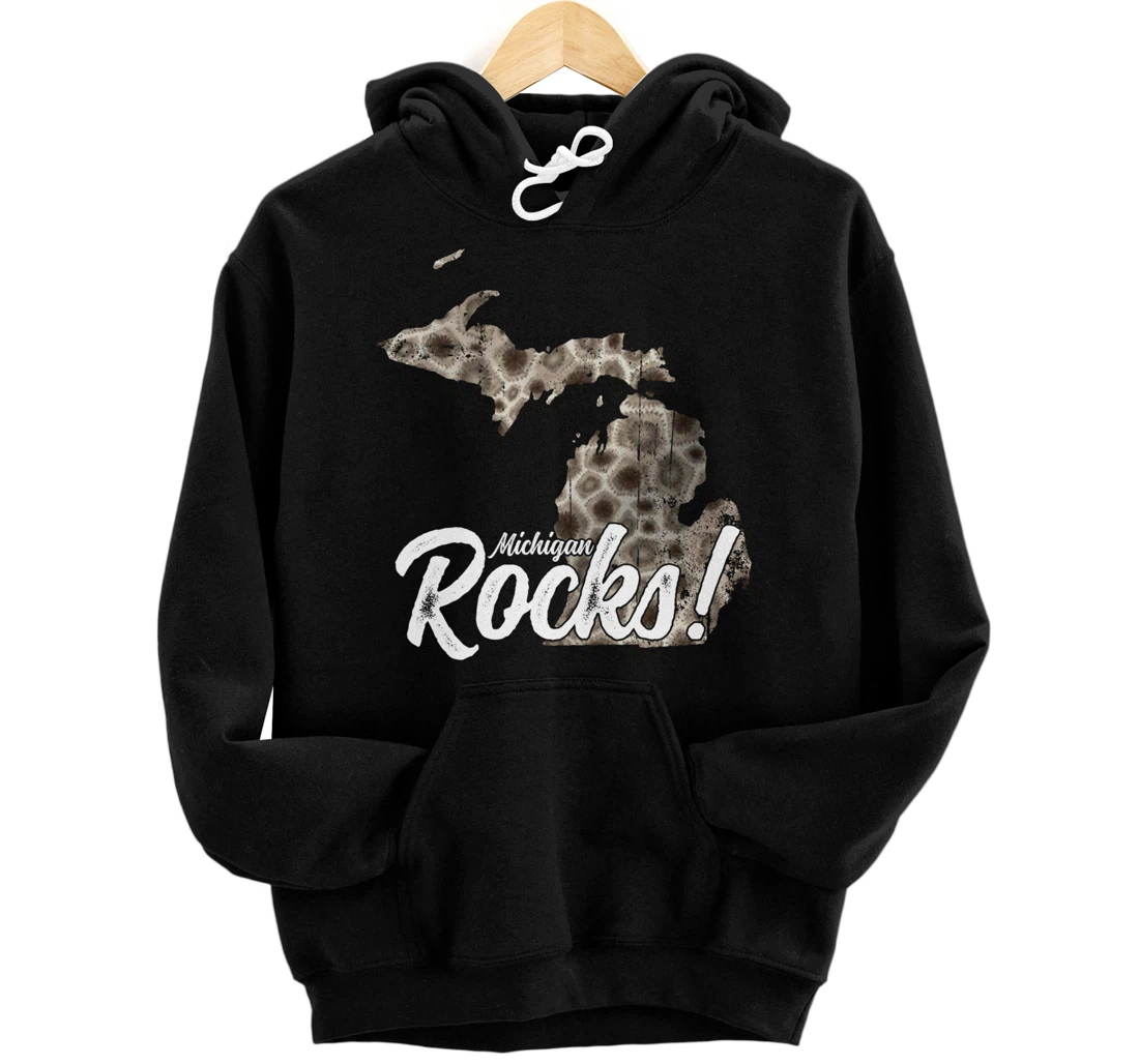 Personalized Great Lakes Shaped Men Women Petoskey Stone Michigan Rocks Pullover Hoodie