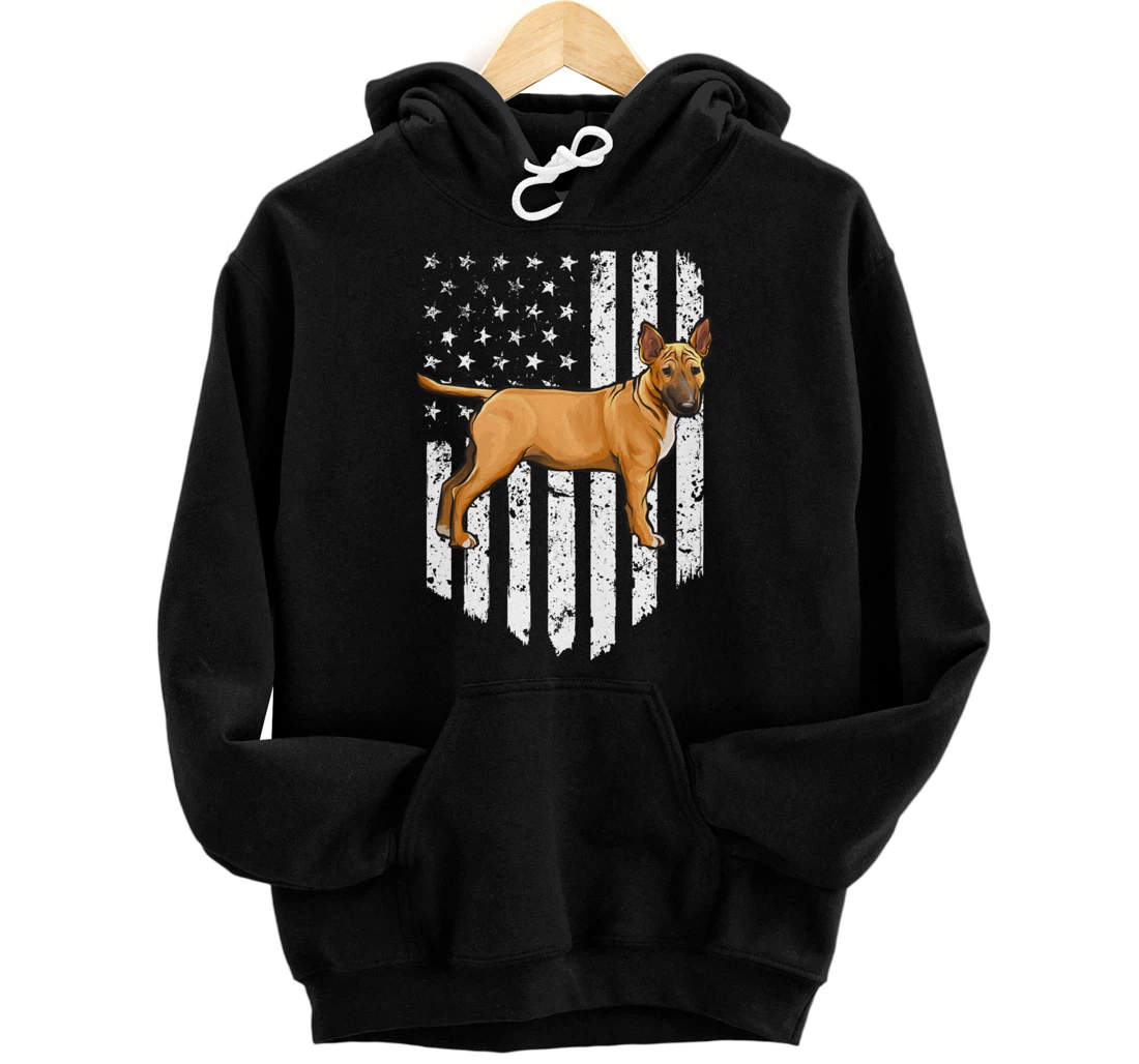 Personalized Black White American Flag Miniature Bull Terrier 4th Of July Pullover Hoodie