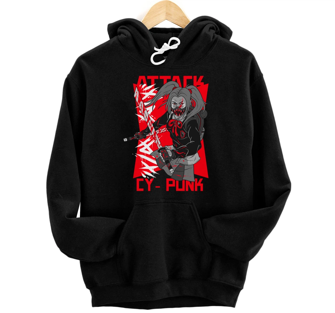 Personalized Japanese Samurai Cyber Punk | Anime ATTACK CY-PUNK Pullover Hoodie