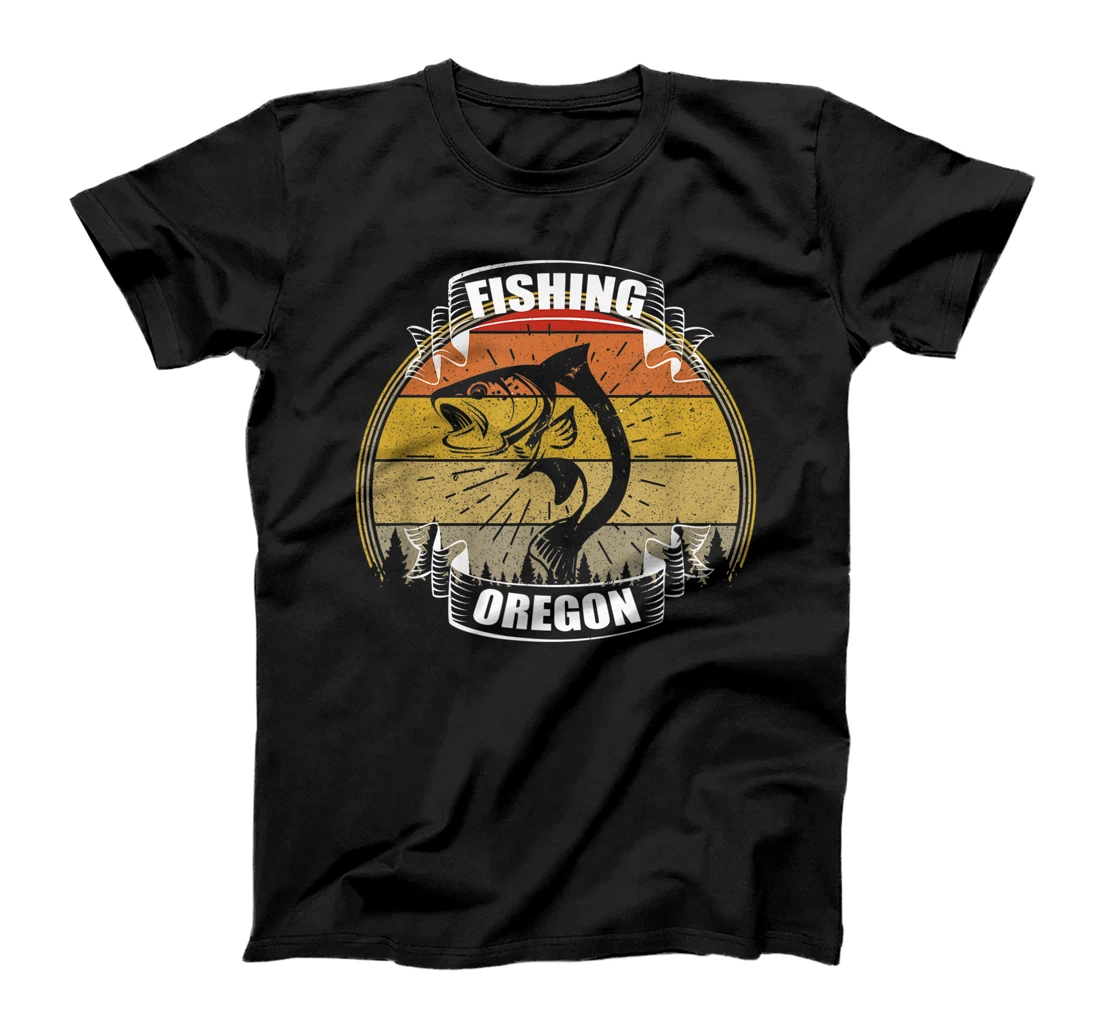 Retro Vintage Sunset Trees Fishing Oregon Fisherman T-Shirt, Kid T-Shirt and Women T-Shirt