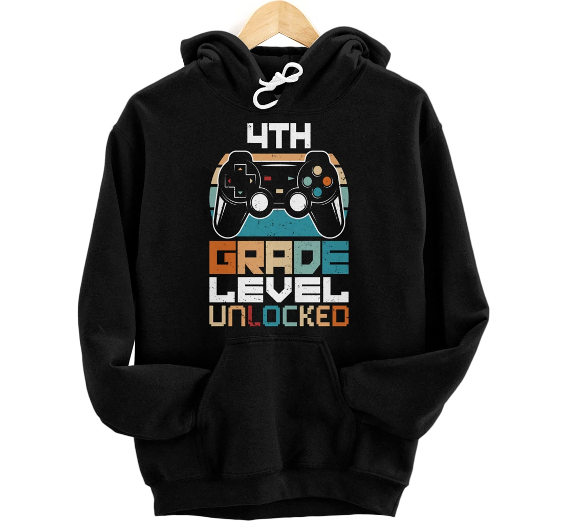Personalized 4th Grade Level Unlocked Video Gamer Back to School Boys Pullover Hoodie