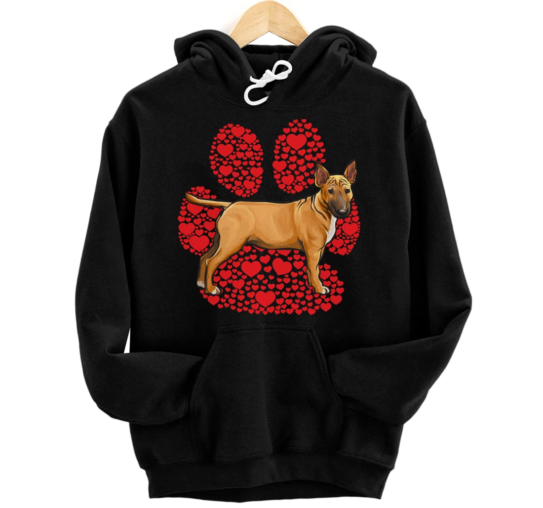 Personalized Miniature Bull Terrier Valentines Day Dog Love Paw Pullover Hoodie