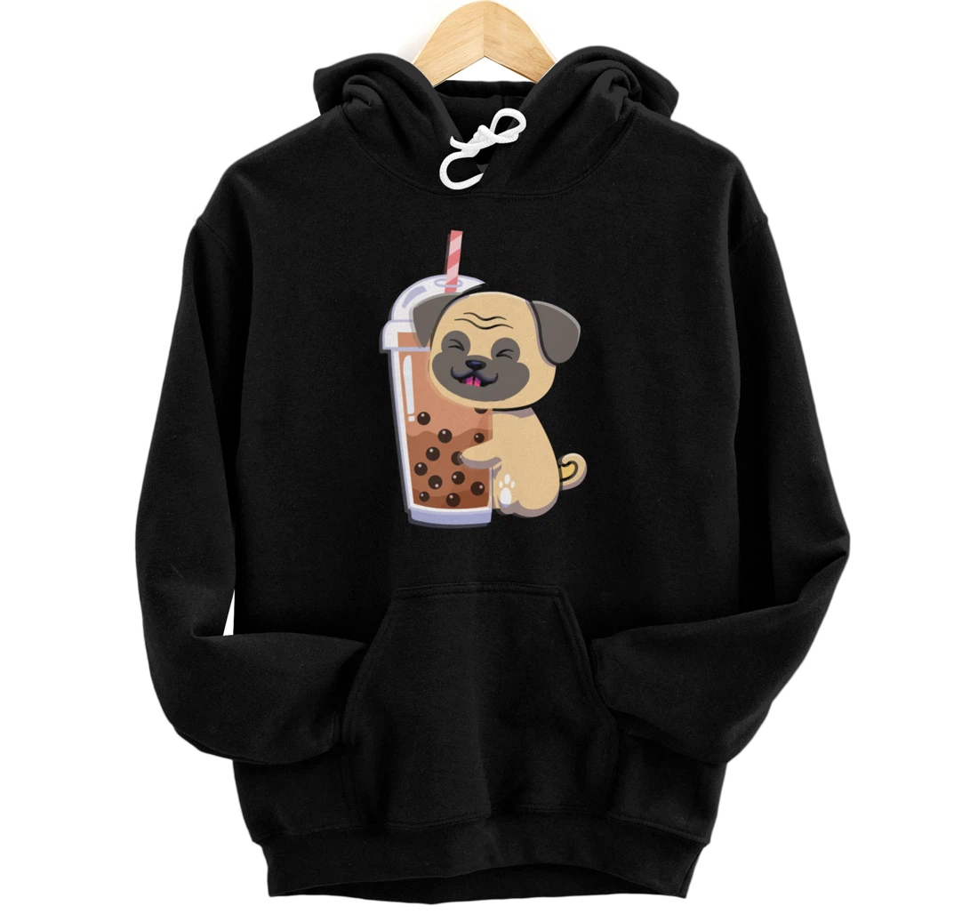 Personalized Bubble Tea Design - Boba Tea Pug - Bubble Tea Pullover Hoodie