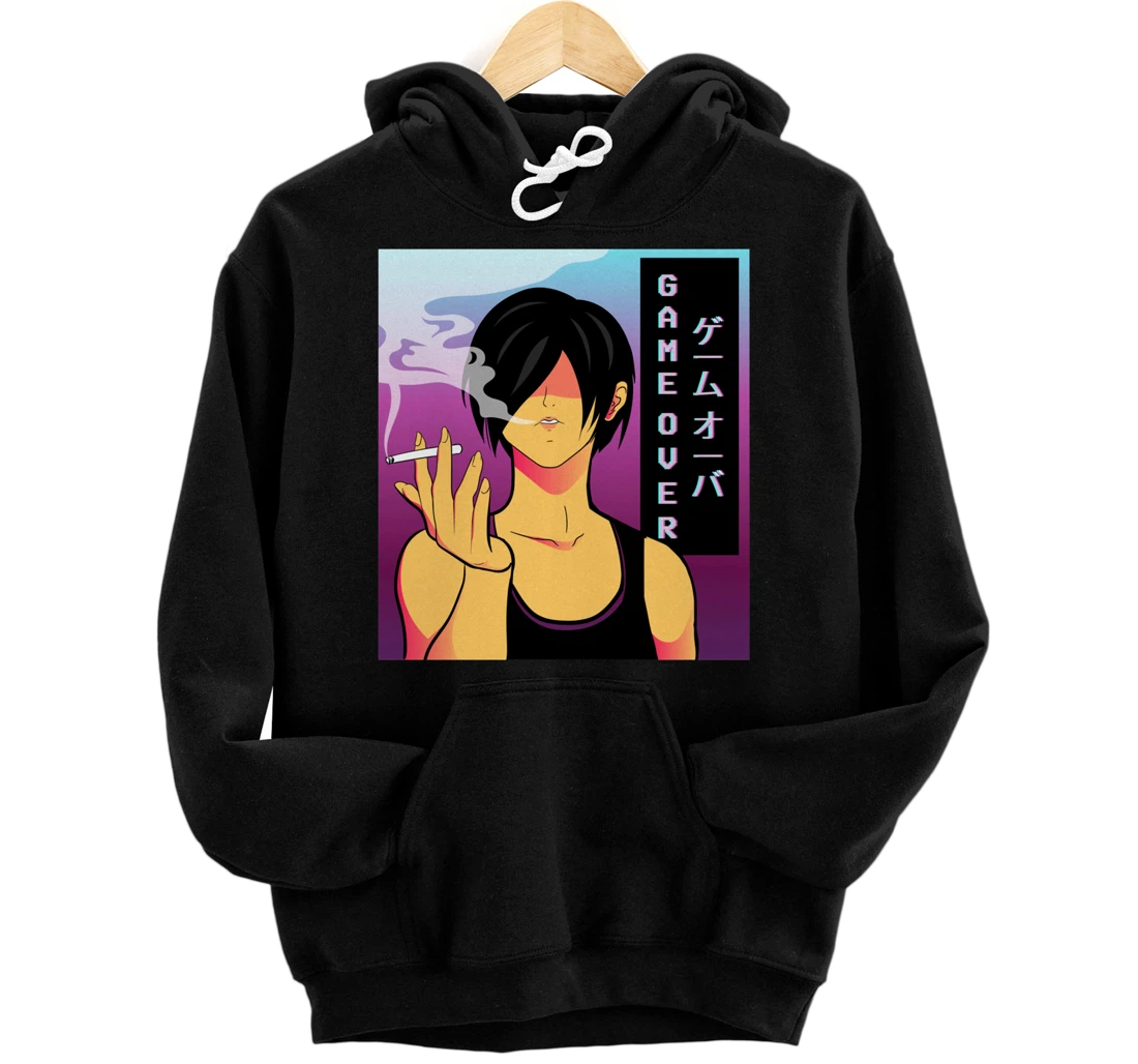 Personalized Vaporwave Aesthetic Game Over Anime Boy Japanese Lofi Pullover Hoodie