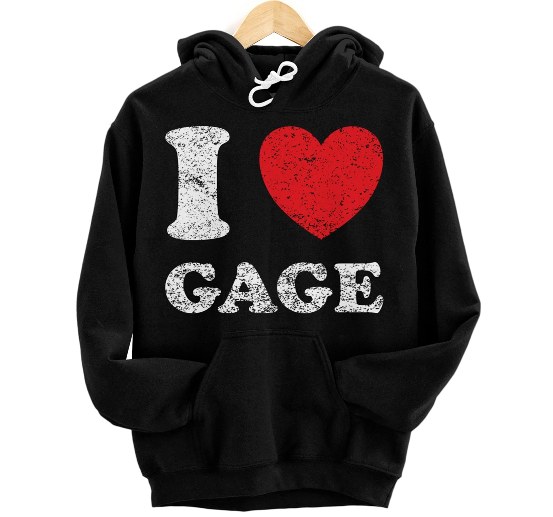 Personalized Distressed Grunge Worn Out Style I Love Gage Pullover Hoodie