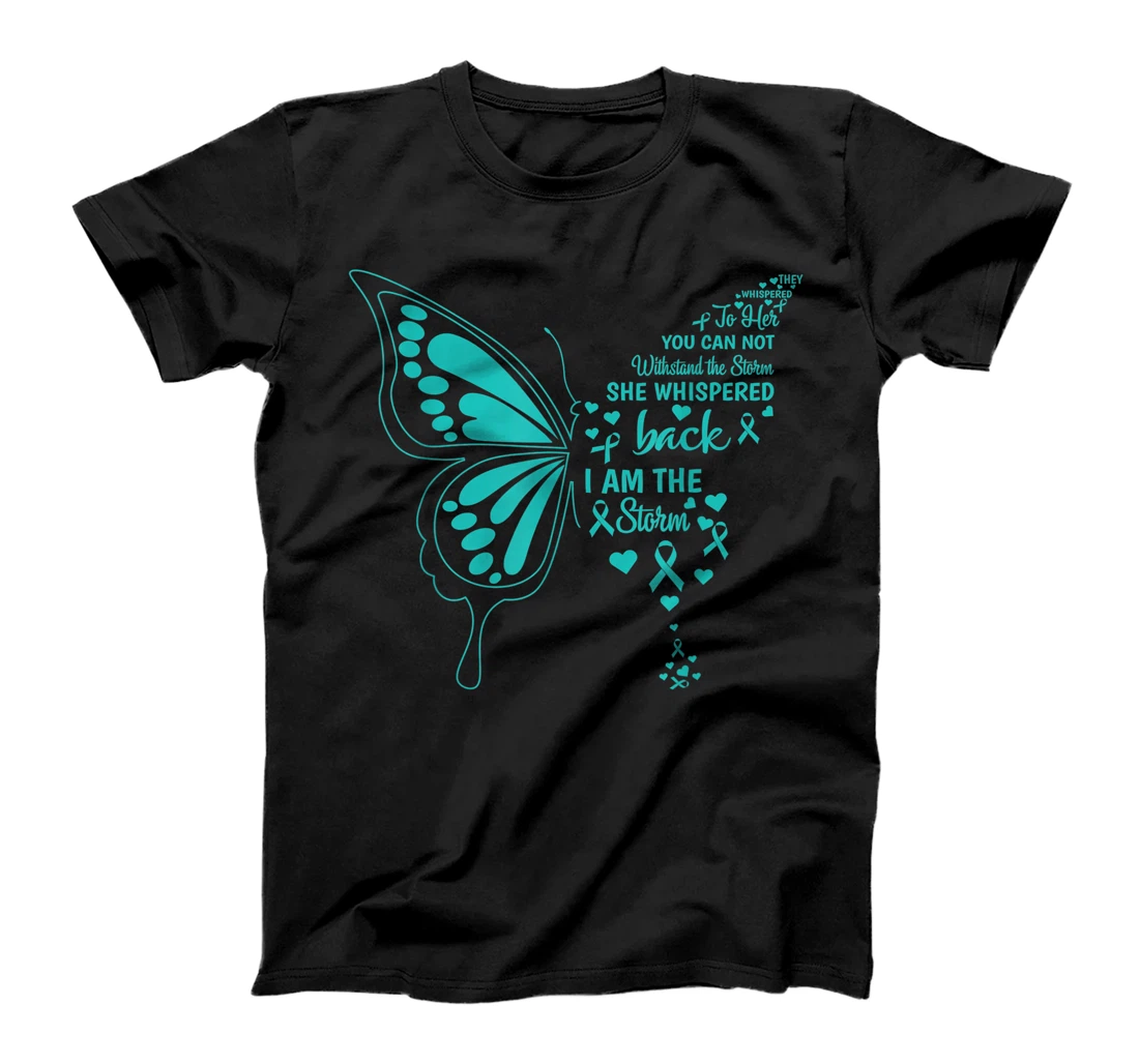 I Am the Storm PTSD Awareness Teal Butterfly Ribbon Heart T-Shirt, Women T-Shirt