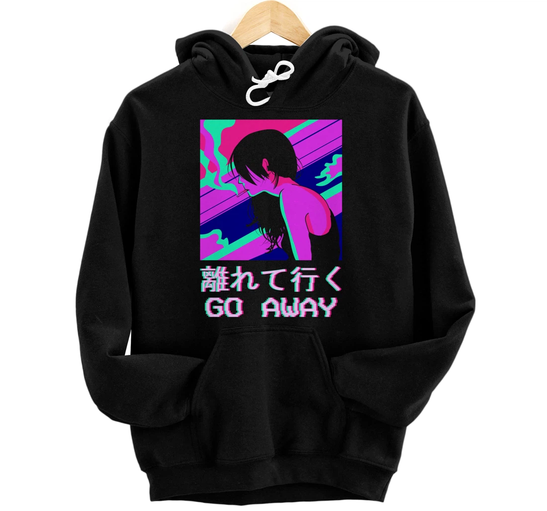 Personalized 80s 90s Vaporwave Aesthetic Anime Girl Japanese Go Away Pullover Hoodie