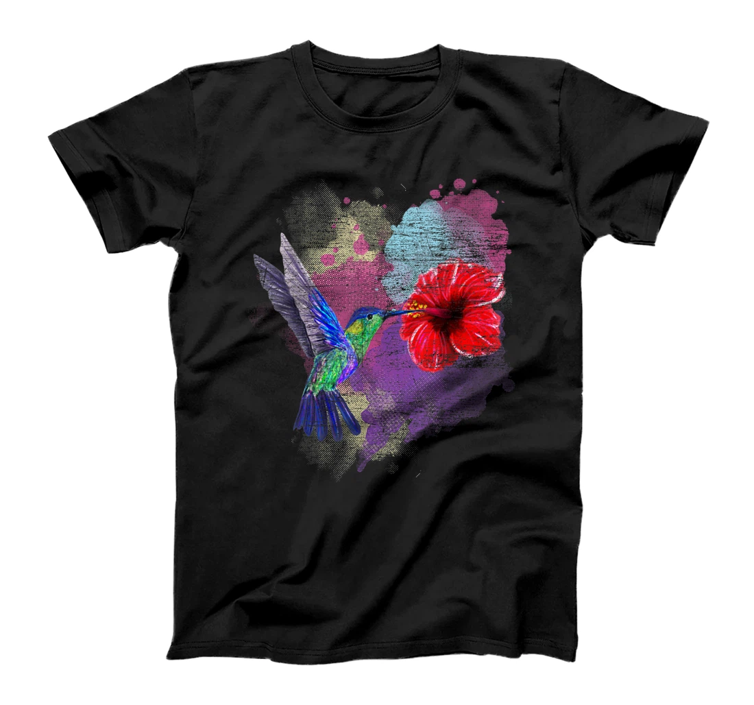 Womens Vintage Pretty Bird Animal Hibiscus Flower Hummingbird T-Shirt, Kid T-Shirt and Women T-Shirt