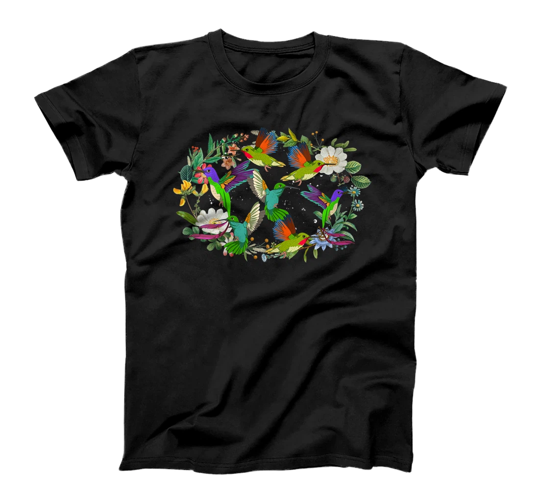 Womens Floral Animal Pretty Nature Flower Bird Vintage Hummingbird T-Shirt, Women T-Shirt