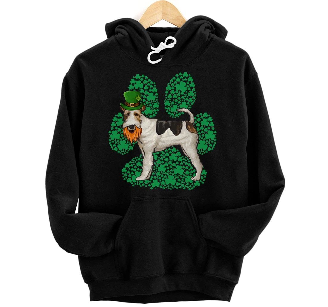 Personalized Leprechaun Wire Fox Terrier St Patricks Day Shamrock Paw Pullover Hoodie