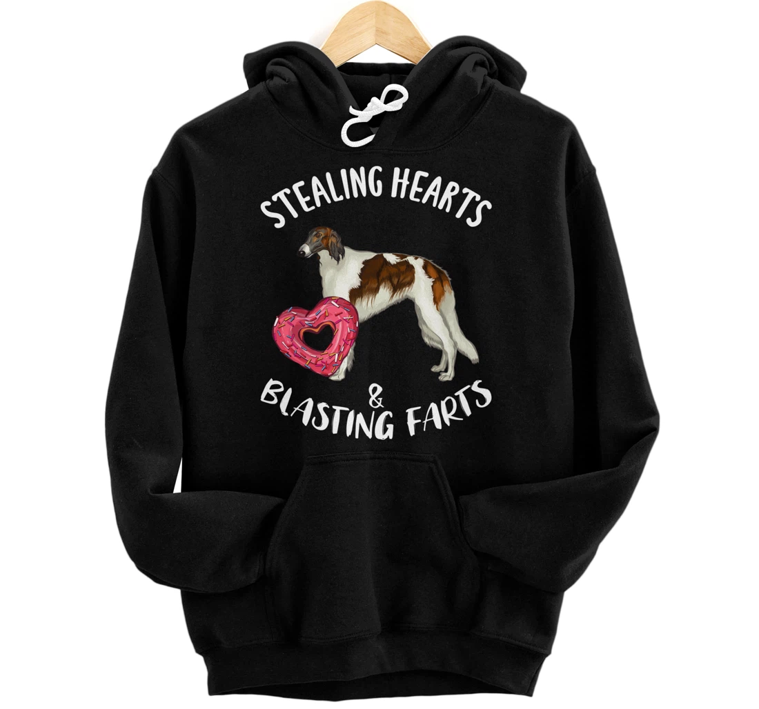 Personalized Stealing Hearts Blasting Farts Borzoi Valentines Day Pullover Hoodie