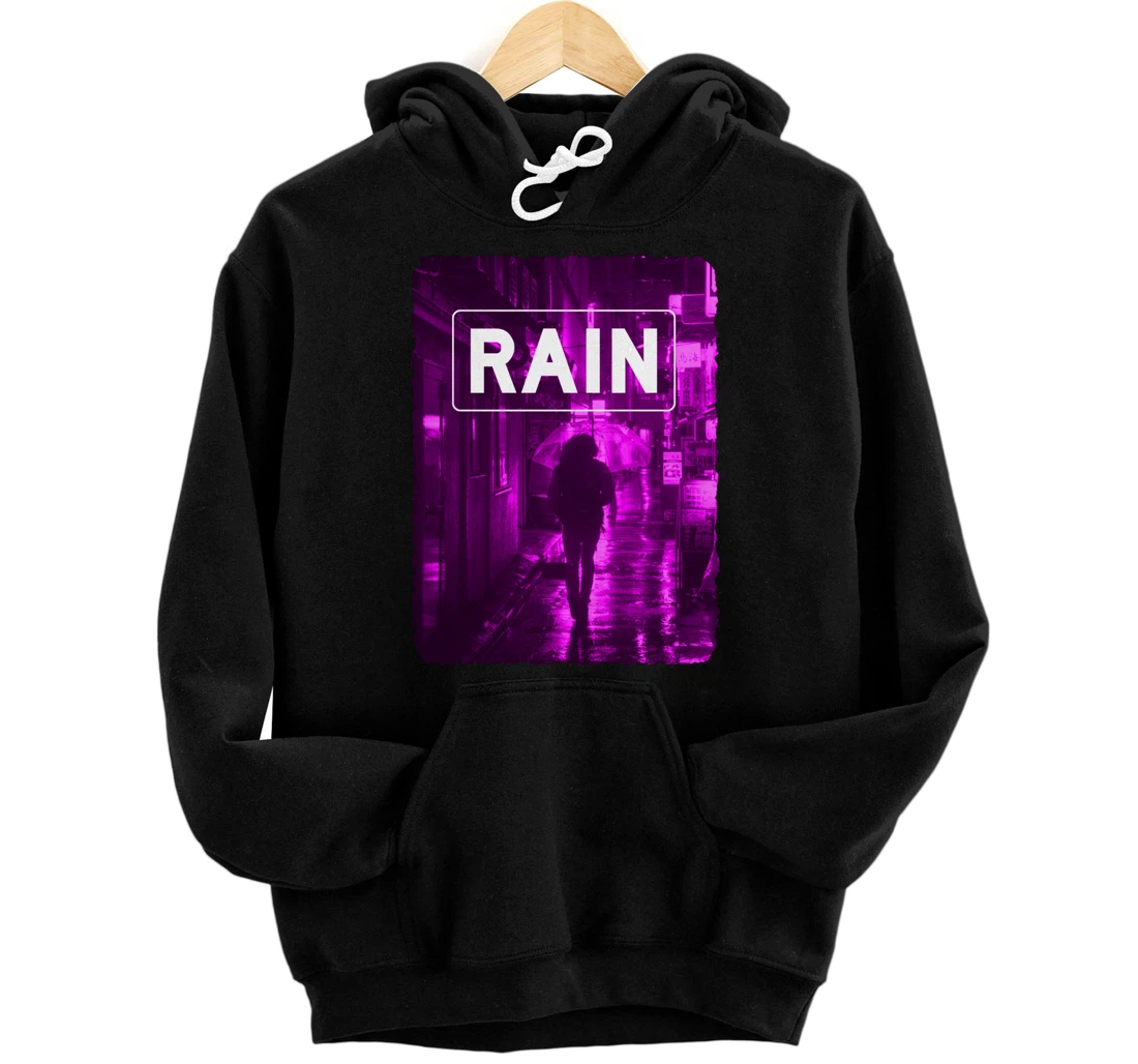 Personalized Rain Japanese Street Night Violet Design Pullover Hoodie