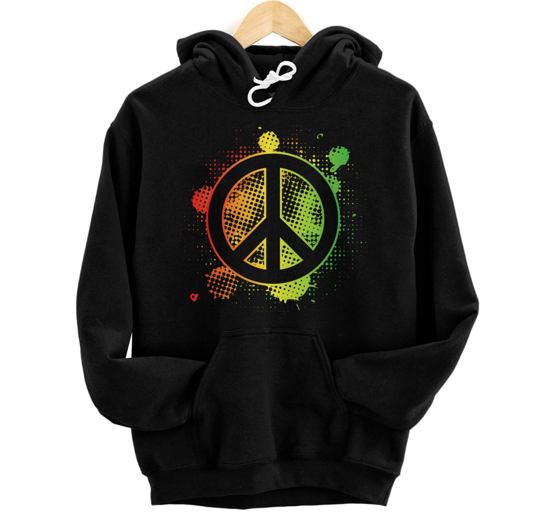 Personalized Peace Sign Love Freedom Symbol Hippie Rastafari Colors Pullover Hoodie