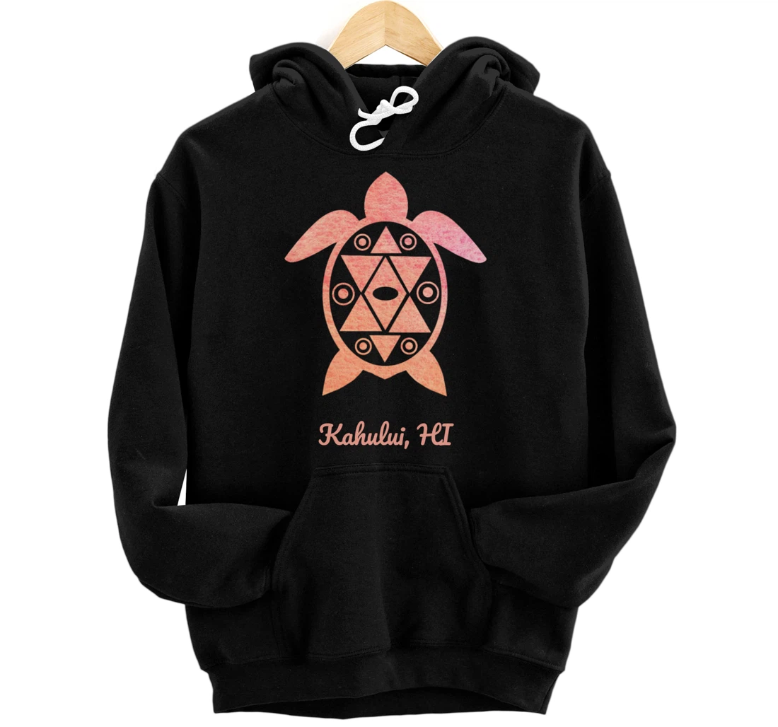 Personalized Kahului, HI Geometric Pink Tribal Art Save The Sea Turtle Pullover Hoodie