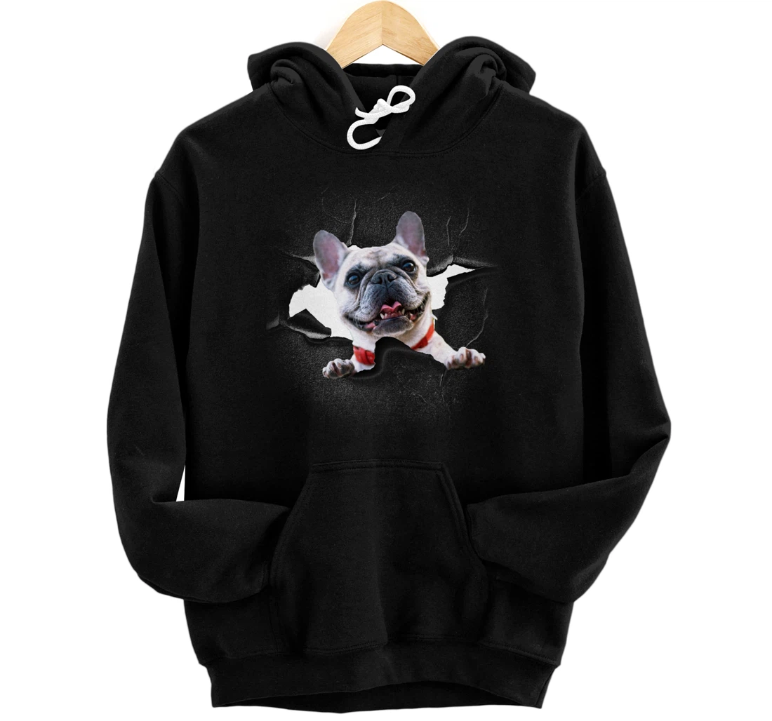 Personalized French Bulldog Dog Poking Head Cracked Wall Funny Pullover Hoodie