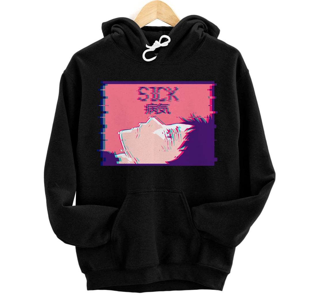 Personalized Sick Sad Emo Anime Boy Eboy Vaporwave Aesthetic Lofi Pullover Hoodie