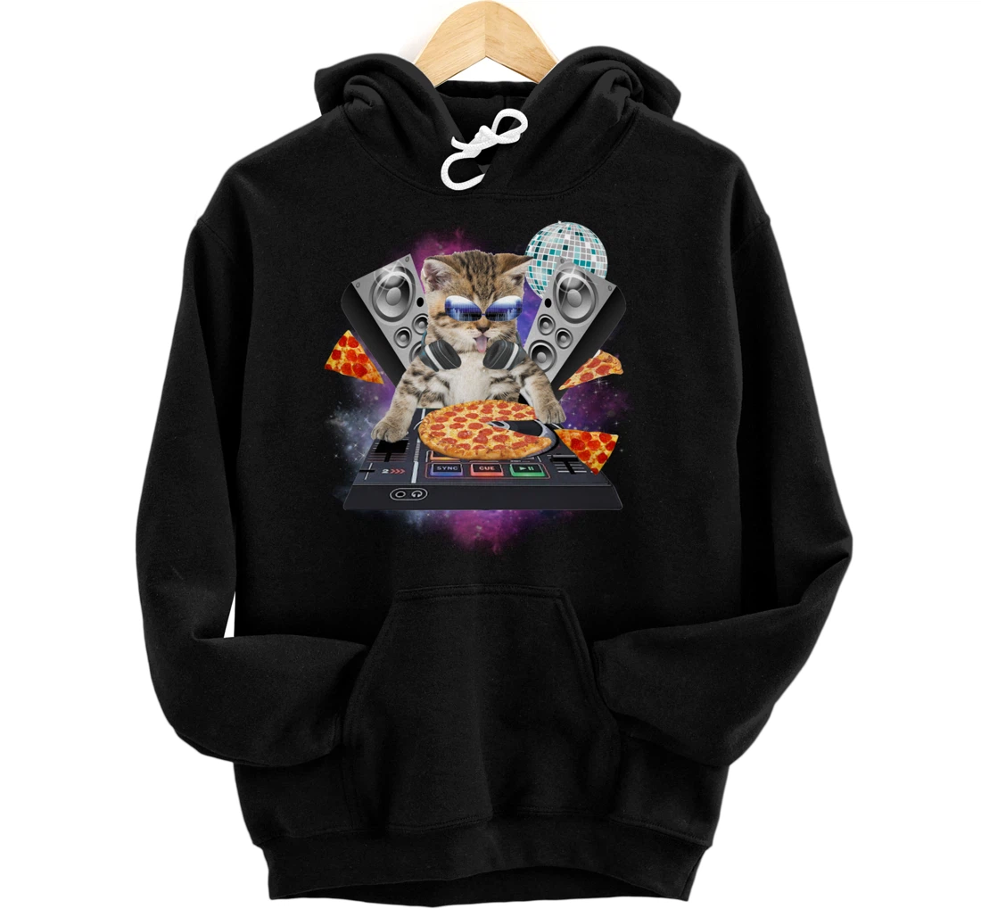 Personalized Funny Galaxy DJ Pizza Cat Shirt | Space Pizza Kitty Tee Pullover Hoodie