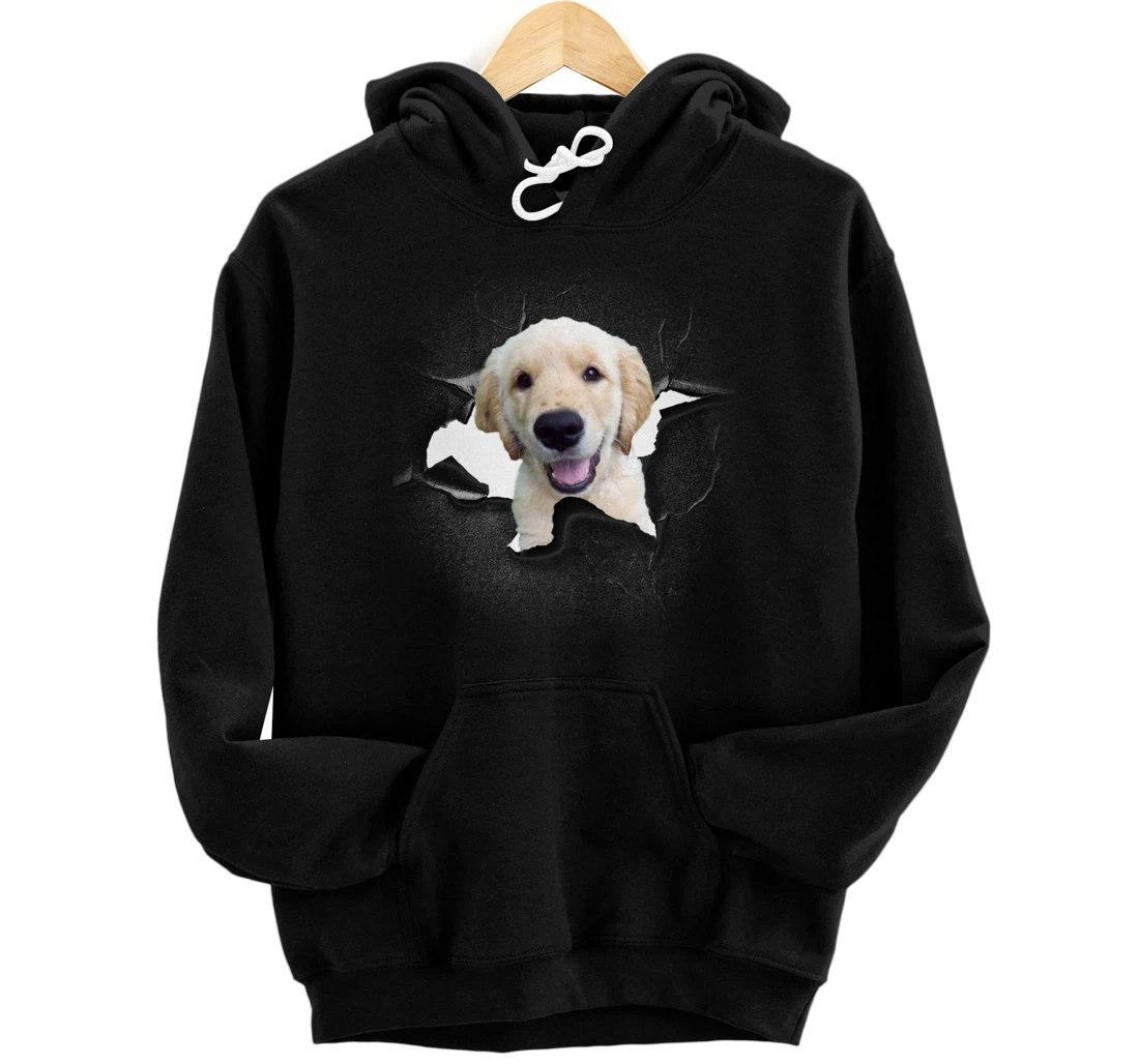 Personalized Golden Retriever Dog Poking Head Cracked Wall Funny Pullover Hoodie