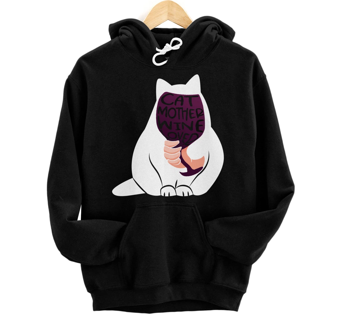 Personalized Cat Mother Wine Lover Mom Kitty Drinking Cute Funny Meow Pullover Hoodie