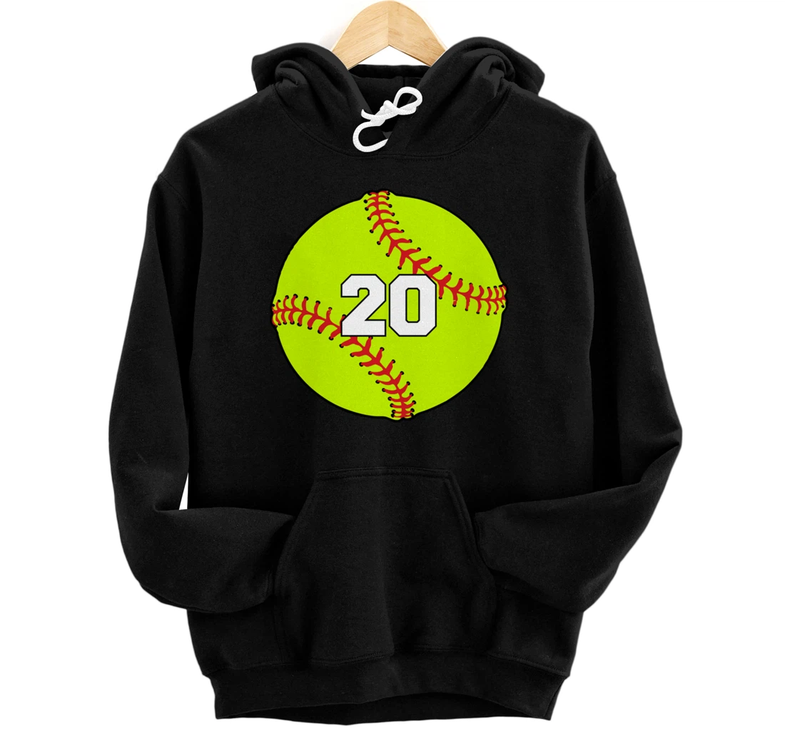 Personalized Softball Player Jersey Favorite Lucky Number #20 Pullover Hoodie