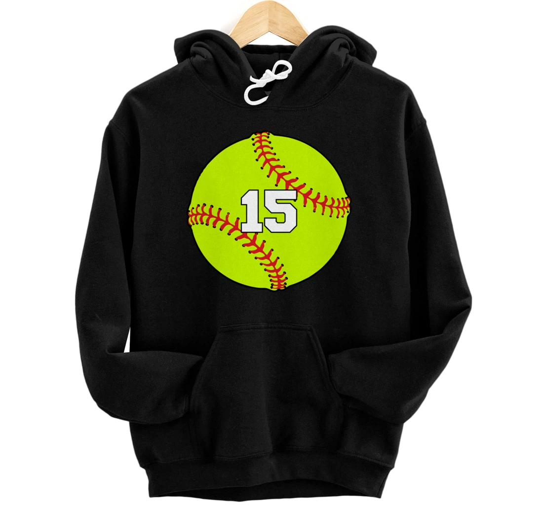 Personalized Softball Player Jersey Favorite Lucky Number #15 Pullover Hoodie