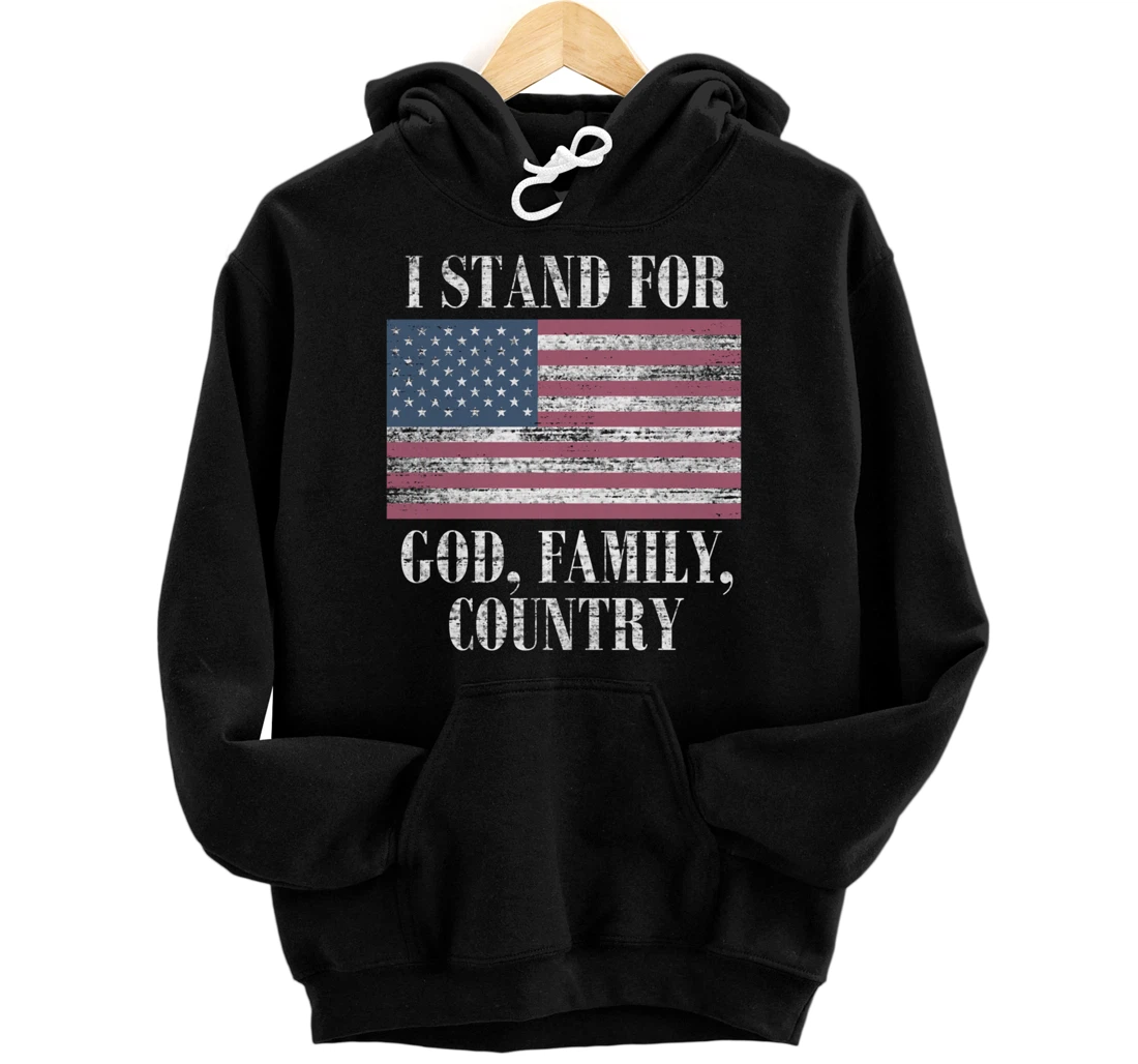 Personalized STAND FOR GOD FAMILY COUNTRY Christian Patriot American Flag Pullover Hoodie