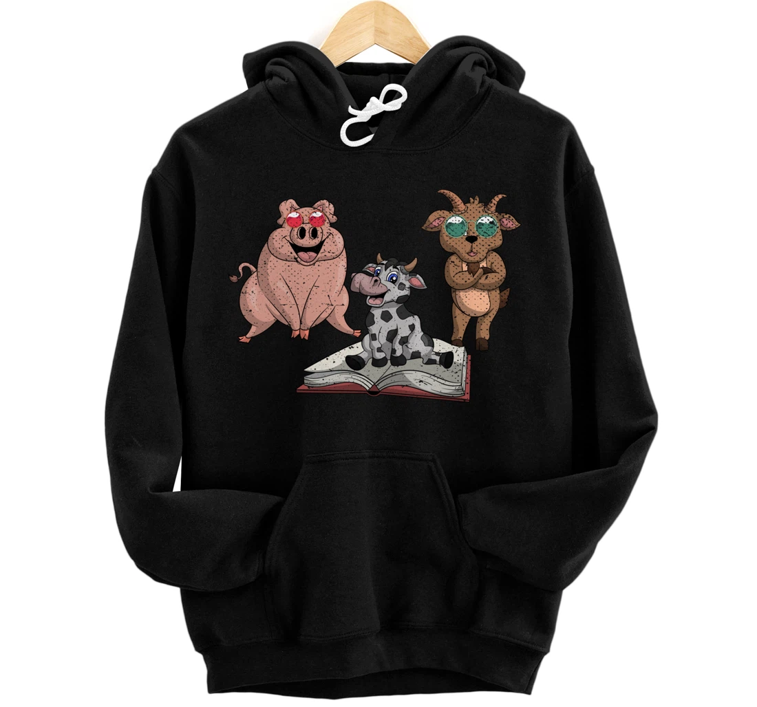 Personalized Book Reading Cow Funny Sunglasses Pig Goat Farm Animal Pullover Hoodie