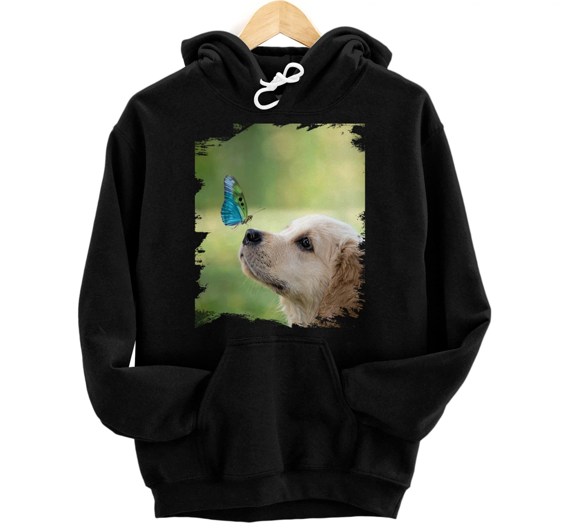 Personalized Golden Retriever Dog Dogs, Butterfly On Nose, Cute Pullover Hoodie