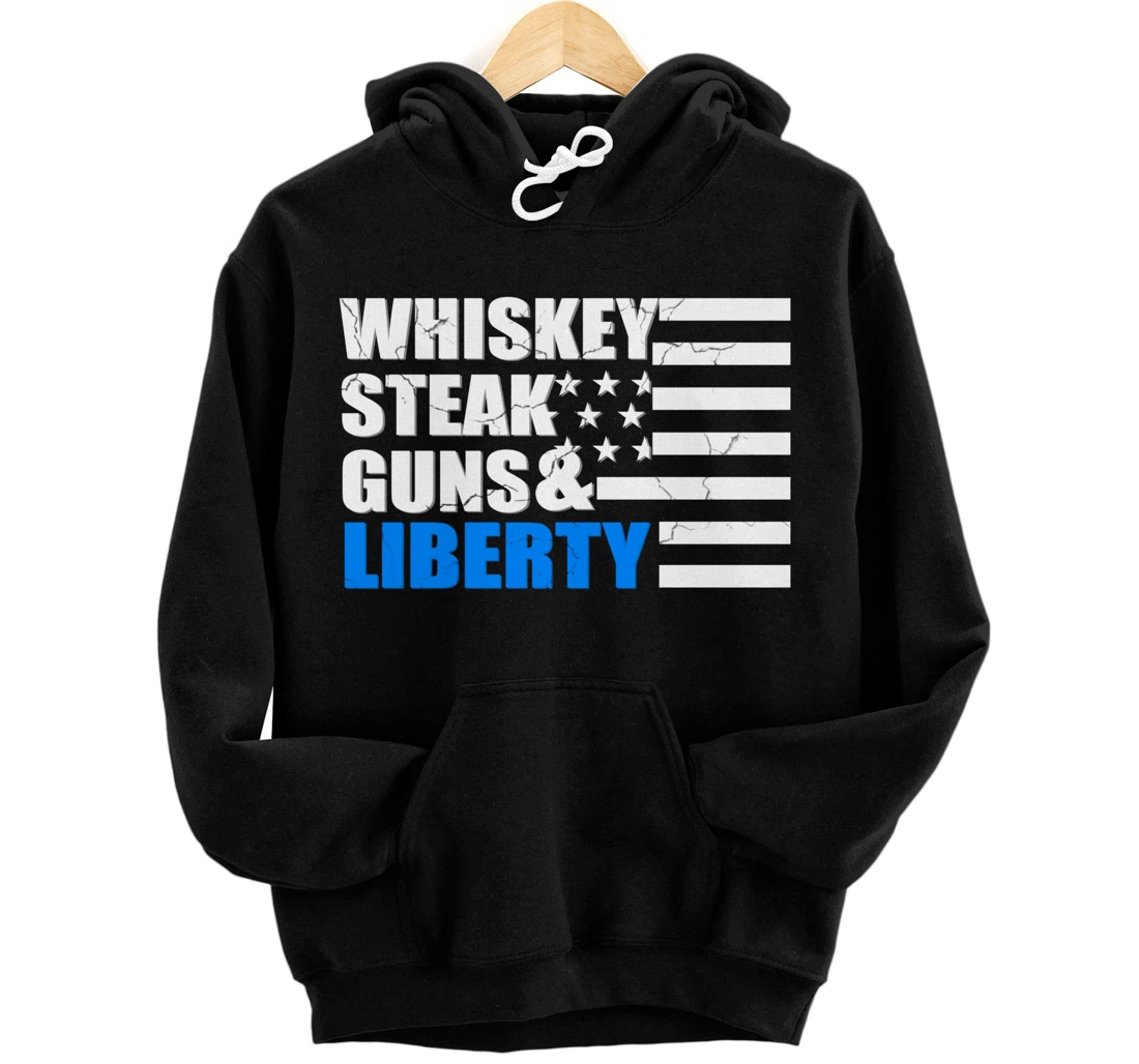 Personalized Whiskey, Steak, Guns & Liberty USA Flag American Pullover Hoodie