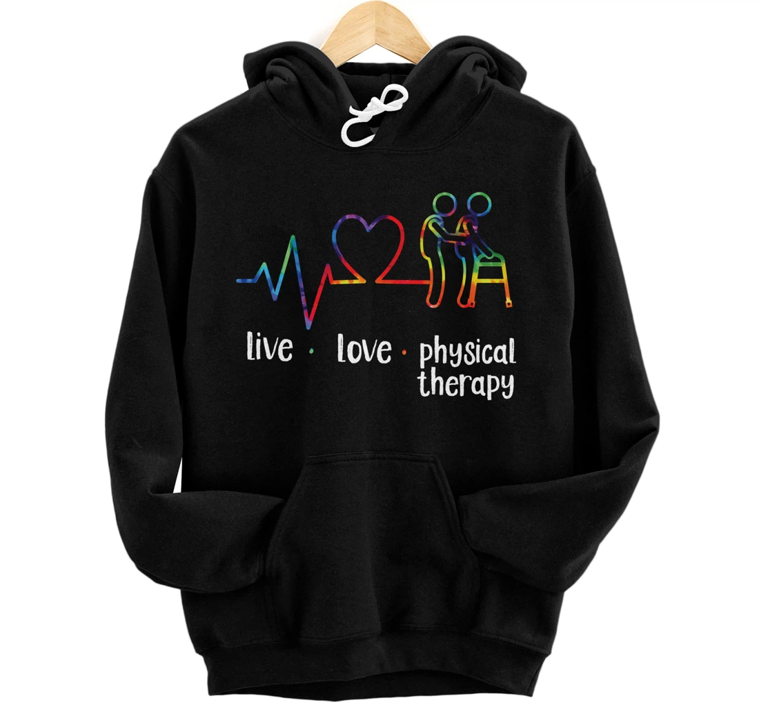Personalized Physical Therapist Therapy Assistant Tie Dye Heartbeat Heart Pullover Hoodie