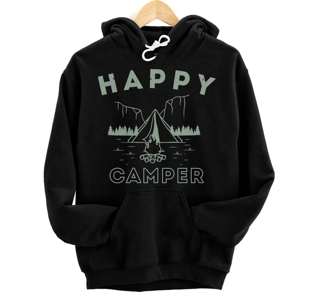 Personalized Happy Camper - Vintage Summer Camping Trip Pullover Hoodie