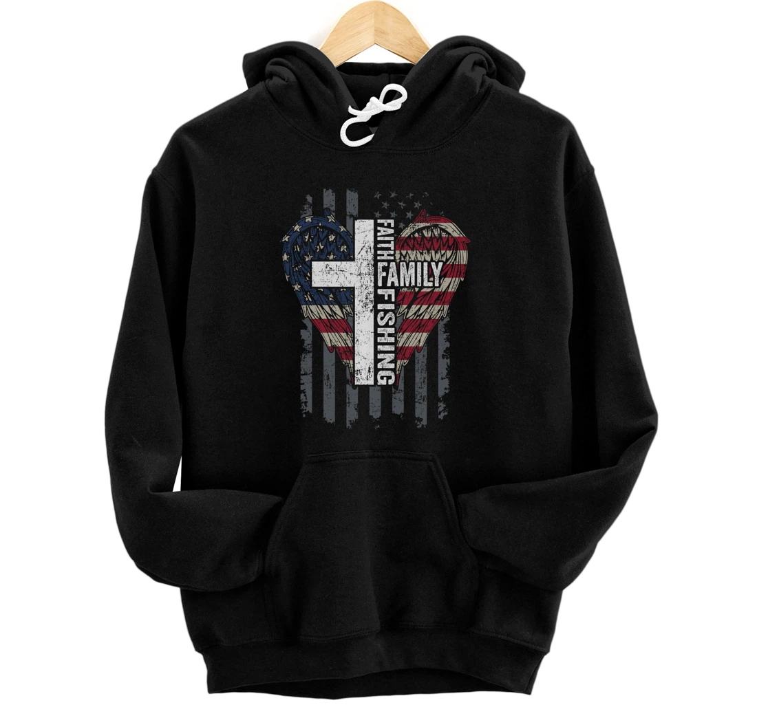 Personalized Faith Family Fishing - Christian Fisherman Flag - ON BACK Pullover Hoodie