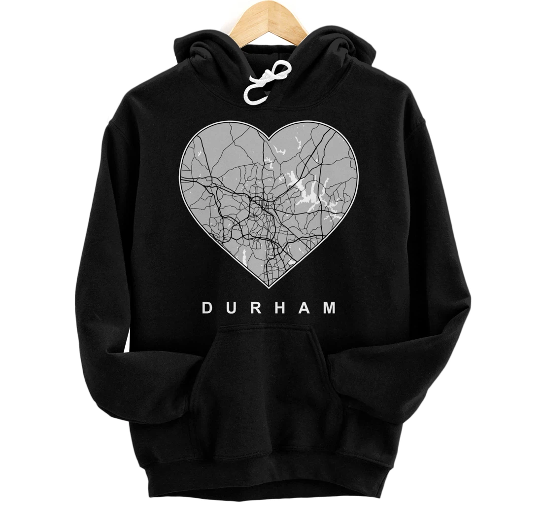 Personalized Durham NC City Map, Heart Love Durham North Carolina Pullover Hoodie