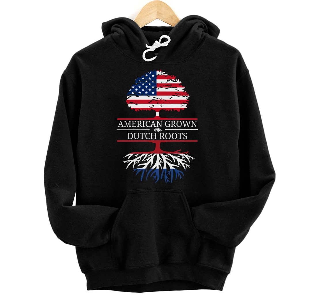 Personalized American Grown With Dutch Roots USA Flag Tree Holland Pullover Hoodie