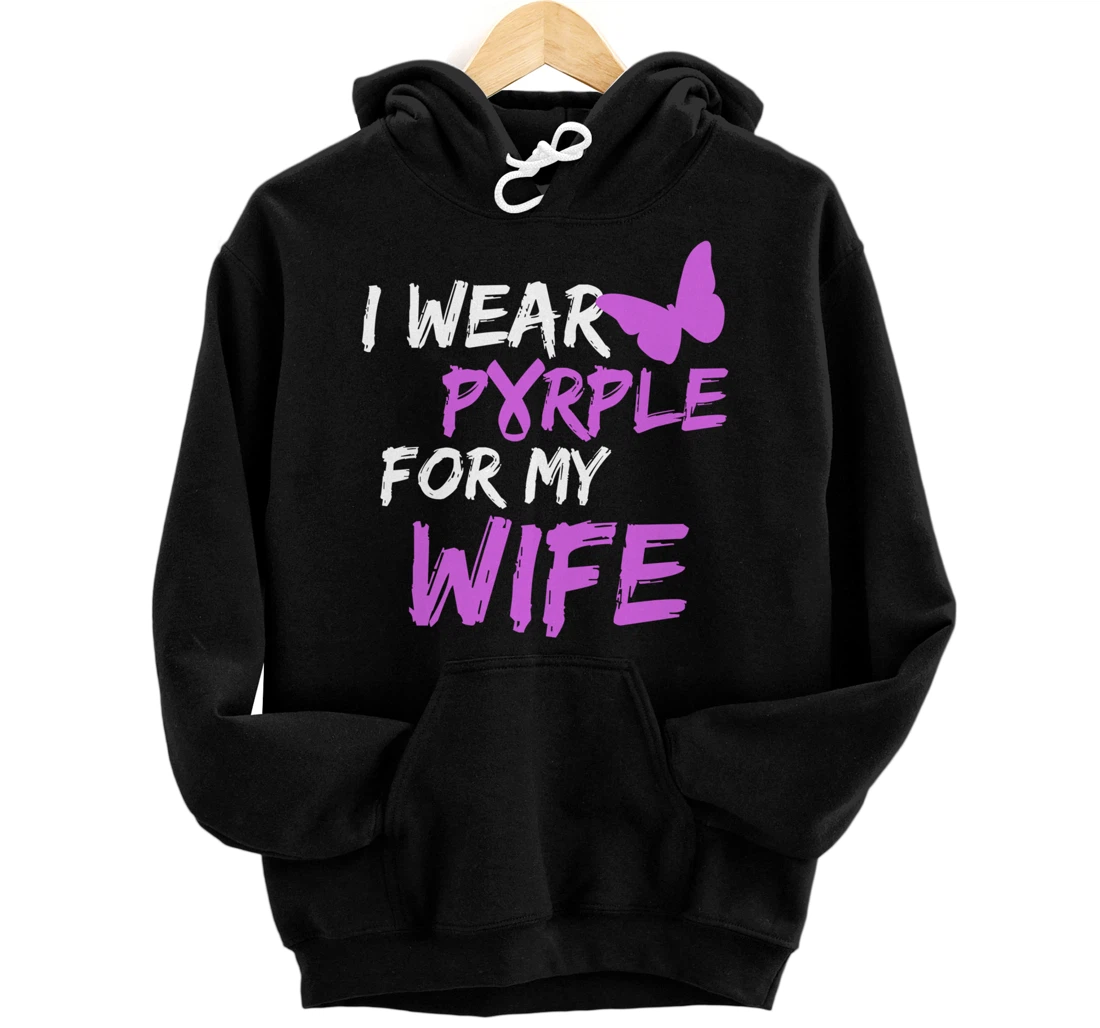 Personalized I Wear Purple for my WIFE LUPUS Butterfly and Ribbon Pullover Hoodie