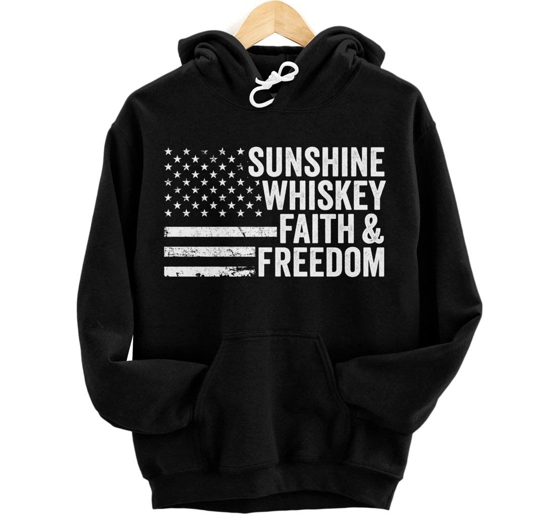 Personalized Sunshine Whiskey Faith & Freedom - USA Flag Summer Vacation Pullover Hoodie