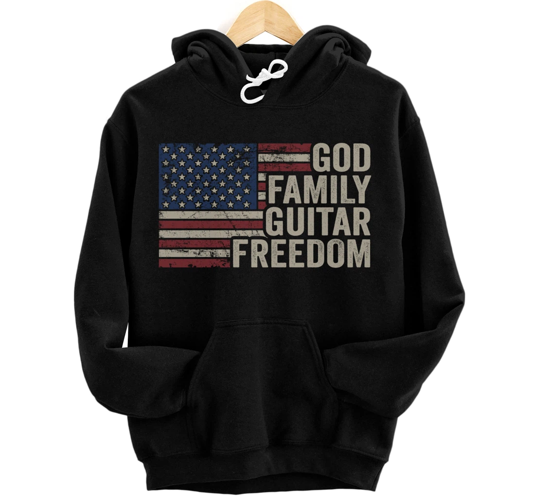 Personalized God Family Guitar Freedom - Funny USA Dog Owner Guitarist Pullover Hoodie