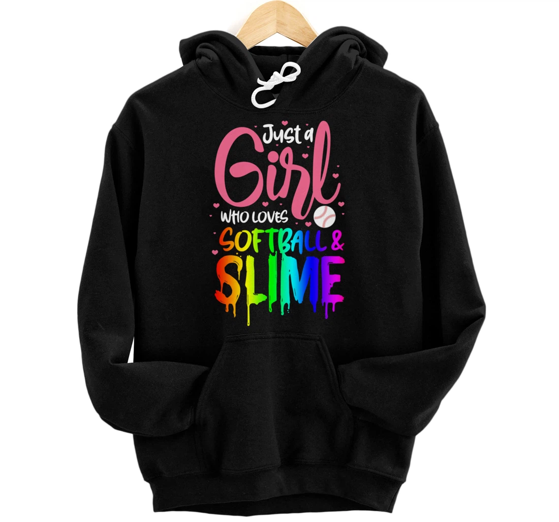 Personalized just a girl who loves softball & slime Design for softball Pullover Hoodie