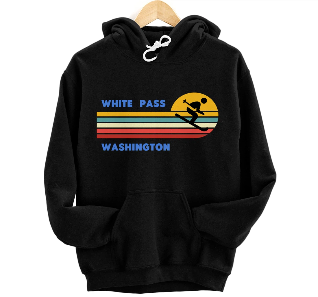 Personalized White Pass Washington Skiing Skier Ski Retro Sun Vintage Pullover Hoodie