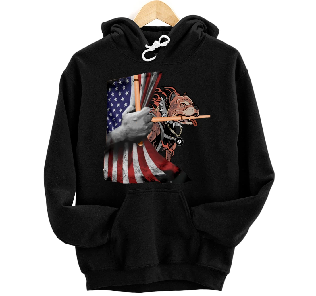 American Flag Pitbull Dog Pool Player Billiard Pullover Hoodie