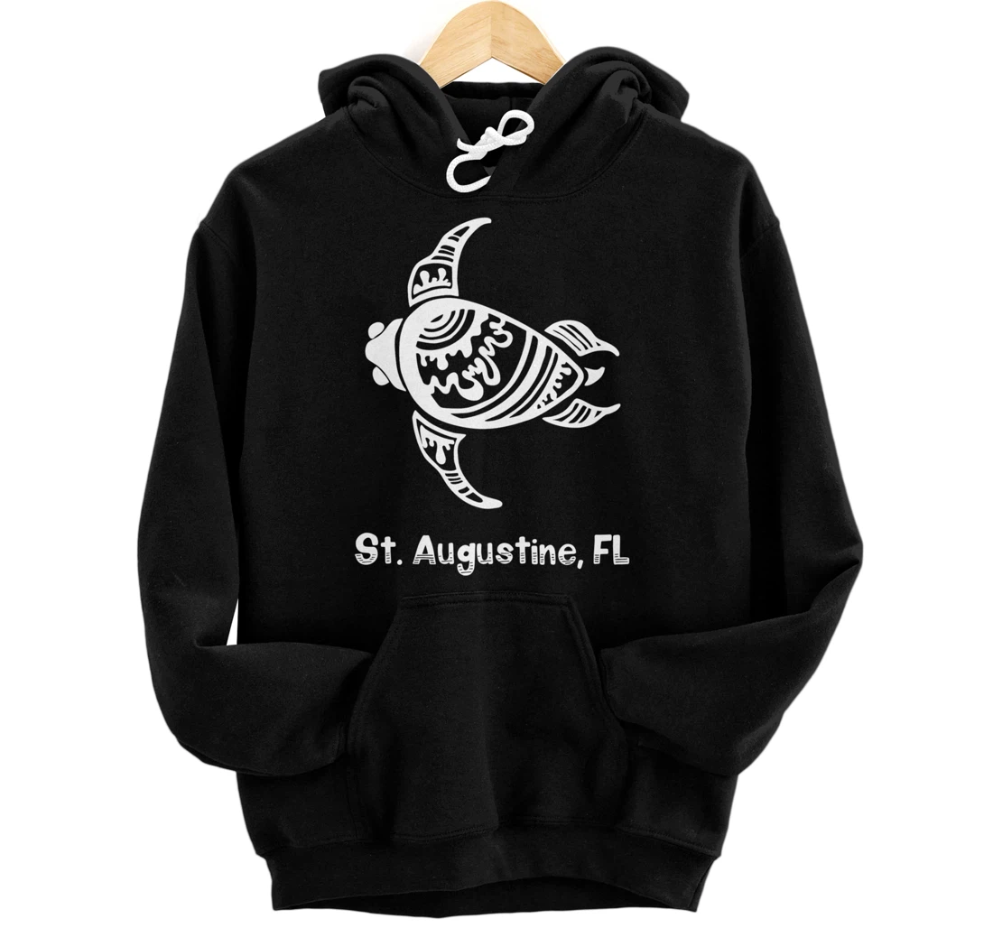 Personalized St. Augustine, FL White Tribal Tattoo Save The Sea Turtle Pullover Hoodie