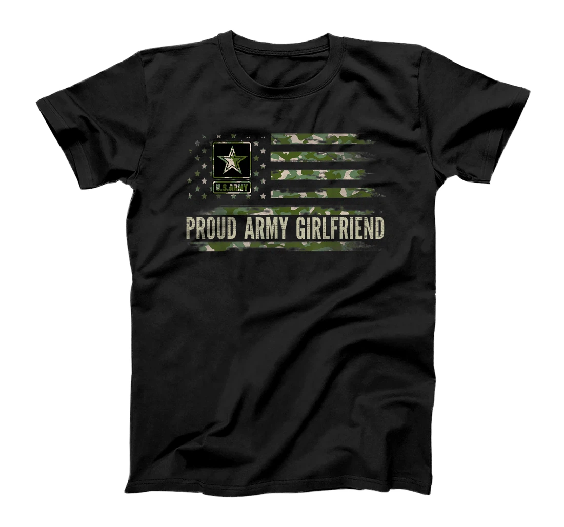 Personalized Proud Army Girlfriend Camo American Flag Veteran Gift T-Shirt, Kid T-Shirt and Women T-Shirt