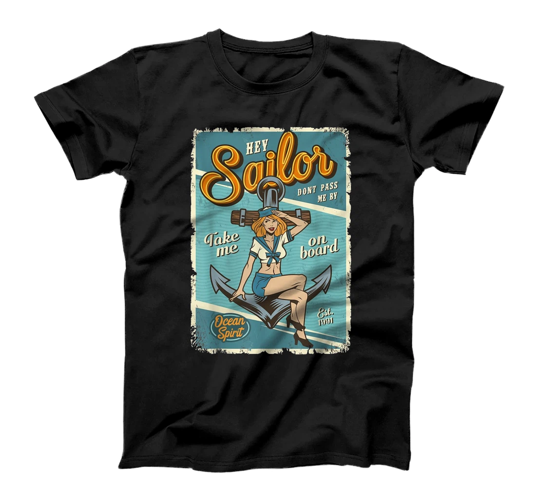 Personalized Vintage Marine Colorful Poster With Pin Up Girl T-Shirt, Women T-Shirt