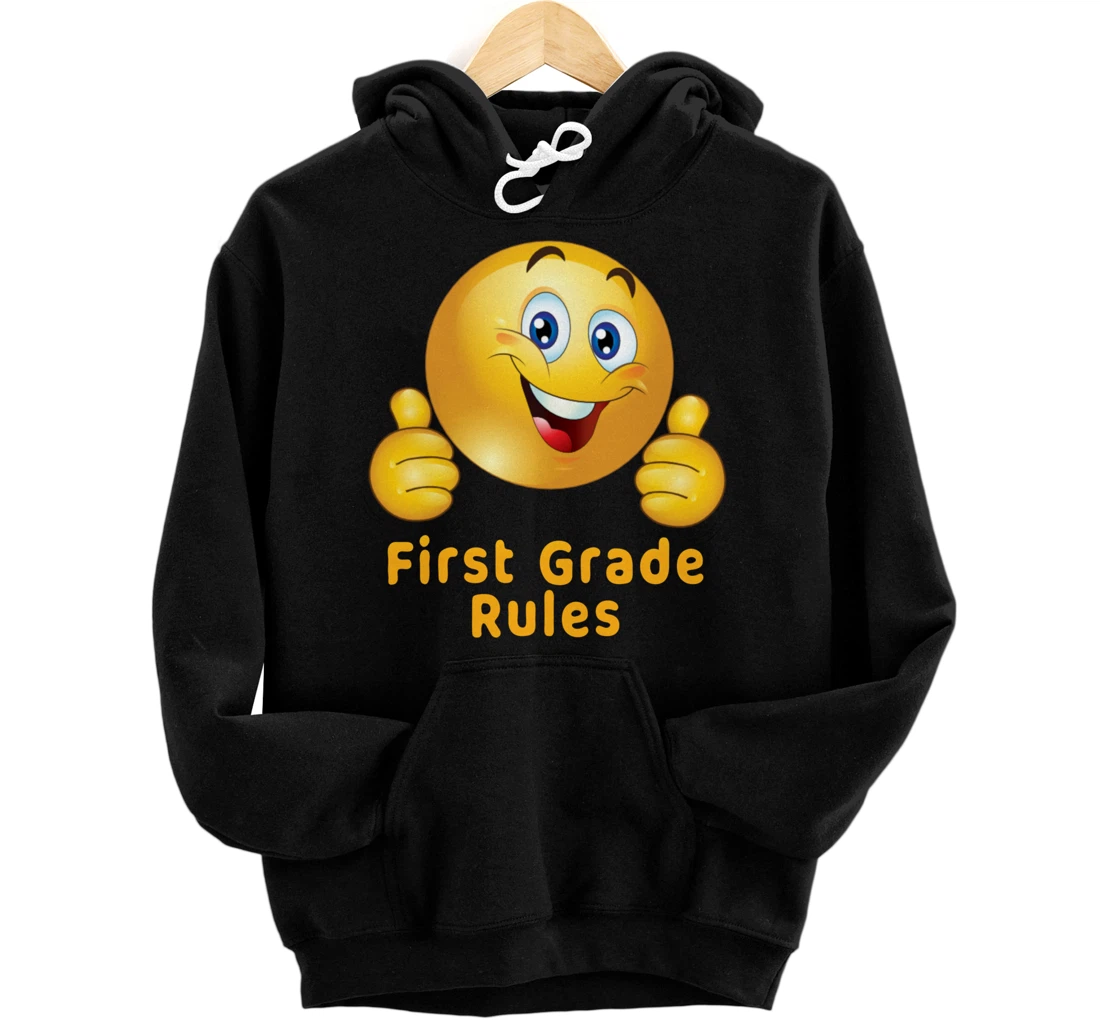 Personalized First Grade Rules Two Thumbs Up Back to School Happy Smile Pullover Hoodie