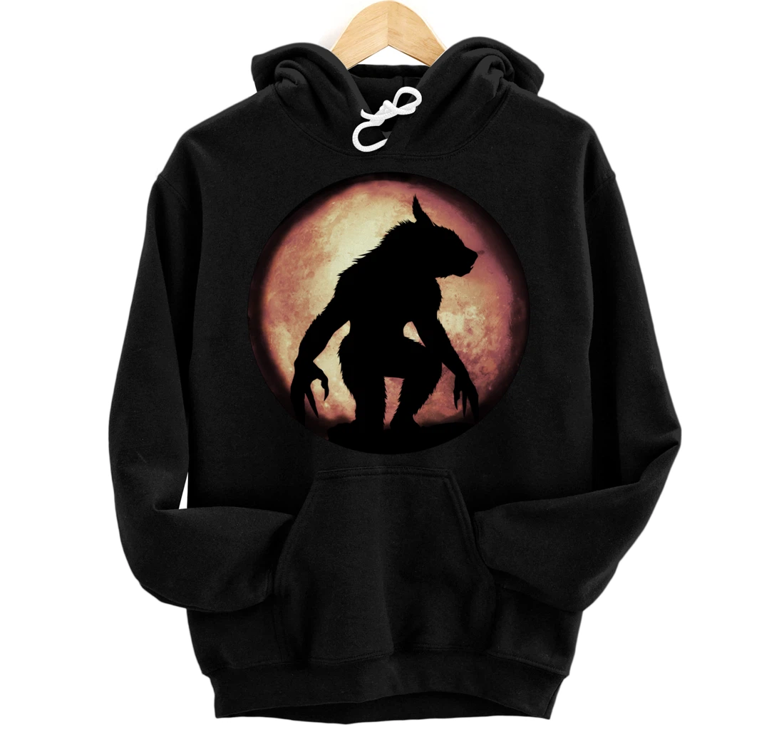 Personalized Werewolf and Pale Red Moon Pullover Hoodie