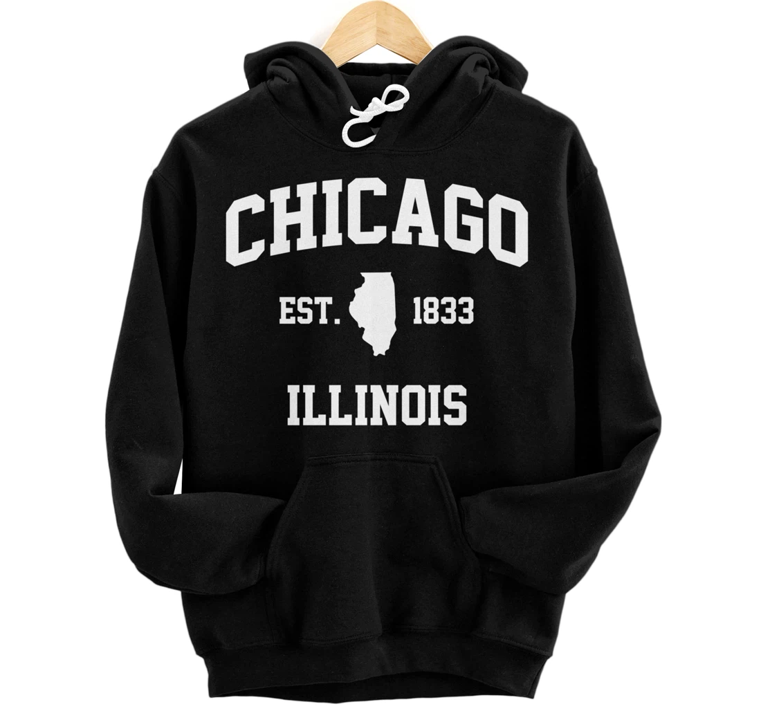 Chicago Illinois Vintage Athletic Sports Est. 1833 USA Dark Pullover Hoodie