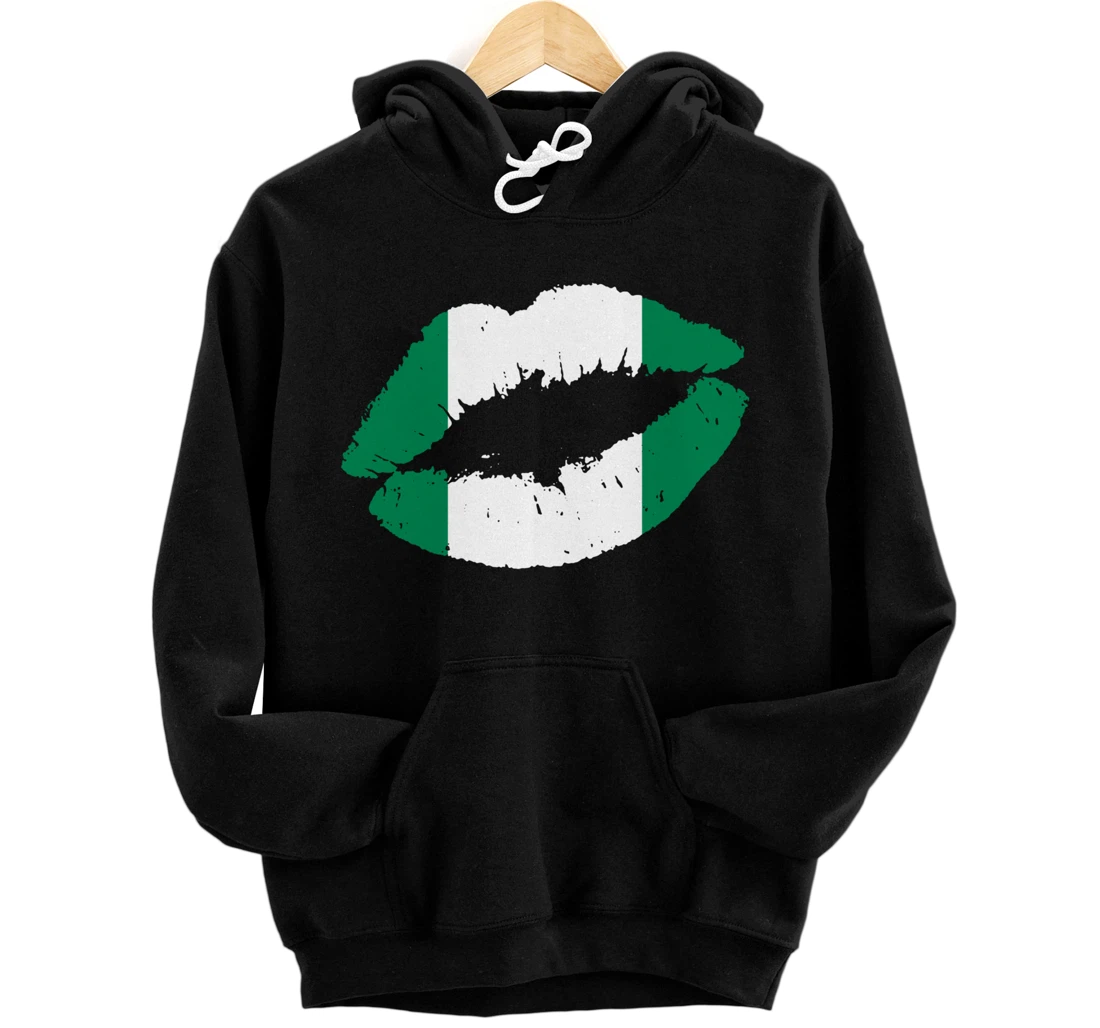 Personalized Nigeria Flag Lips Kiss Nigerian Pride African Roots Girls Pullover Hoodie